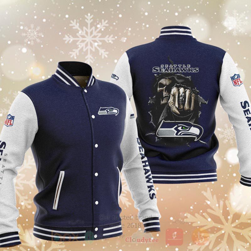 BEST NFL Seattle Seahawks Death Skull 3D Baseball Jacket 2 NFL Seattle Seahawks Death Skull Baseball Jacket 1