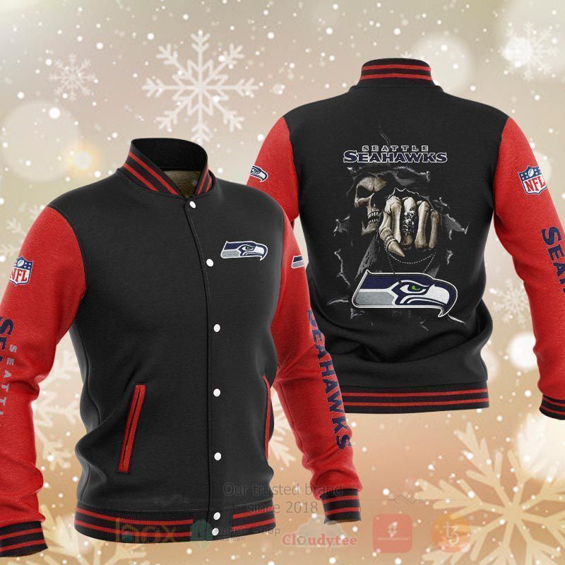 BEST NFL Seattle Seahawks Death Skull 3D Baseball Jacket 3 NFL Seattle Seahawks Death Skull Baseball Jacket 1 2