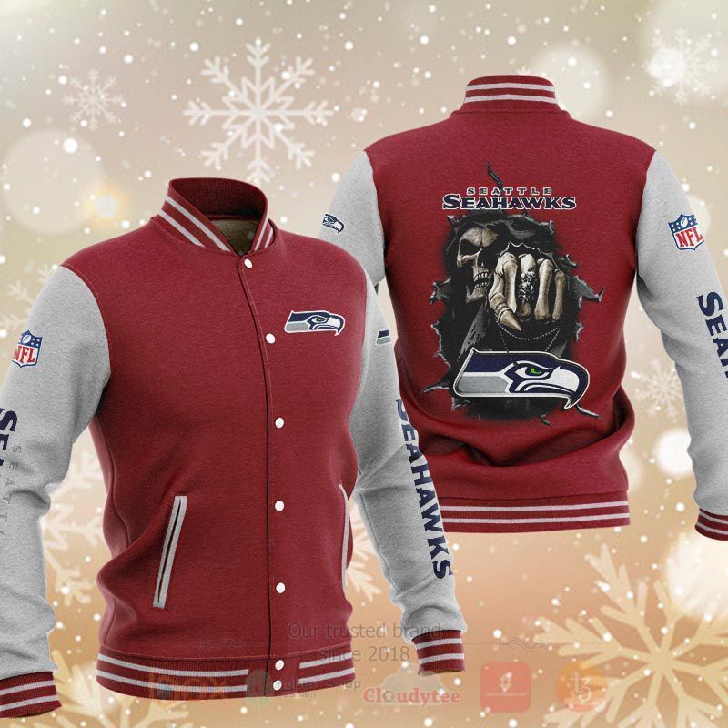 BEST NFL Seattle Seahawks Death Skull 3D Baseball Jacket 4 NFL Seattle Seahawks Death Skull Baseball Jacket 1 2 3