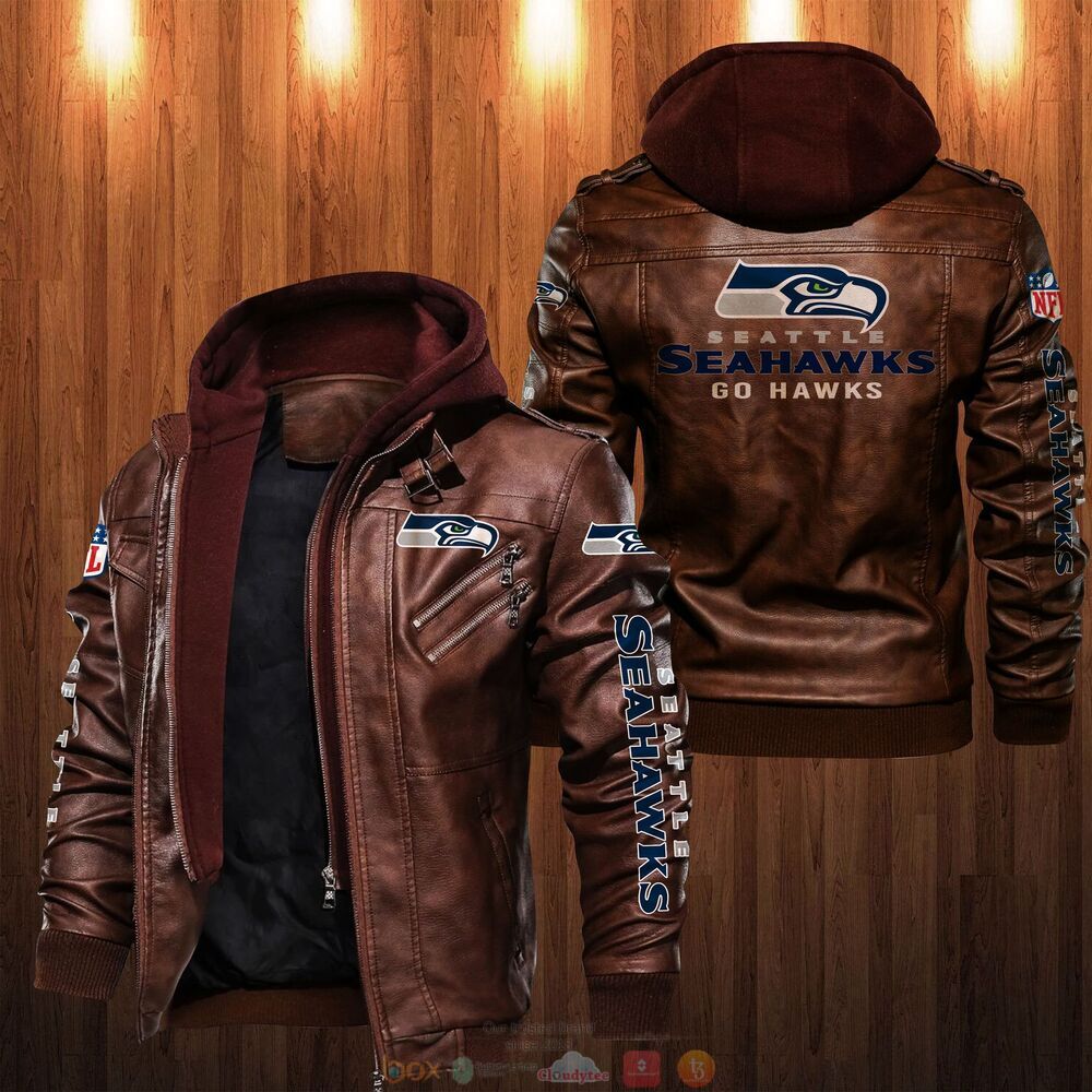 NFL Seattle Seahawks Go Hawks Leather Jacket 2 NFL Seattle Seahawks Go Hawks Leather Jacket 1