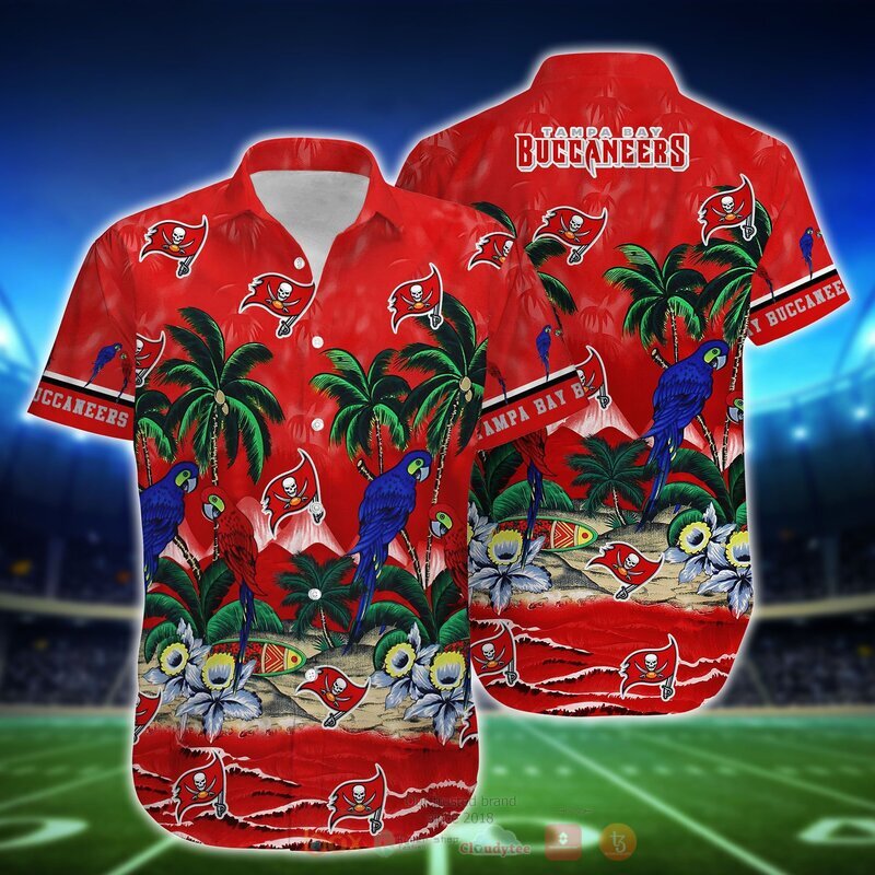 NFL Tampa Bay Buccaneers Parrot Hawaiian Shirt, Short 2 NFL Tampa Bay Buccaneers Parrot Hawaiian Shirt Short 1