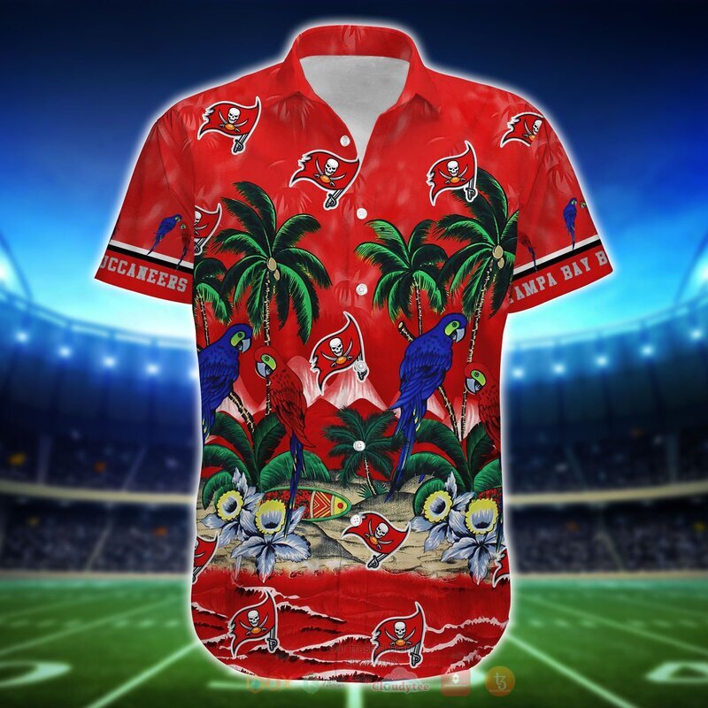 NFL Tampa Bay Buccaneers Parrot Hawaiian Shirt, Short 4 NFL Tampa Bay Buccaneers Parrot Hawaiian Shirt Short 1 2 3