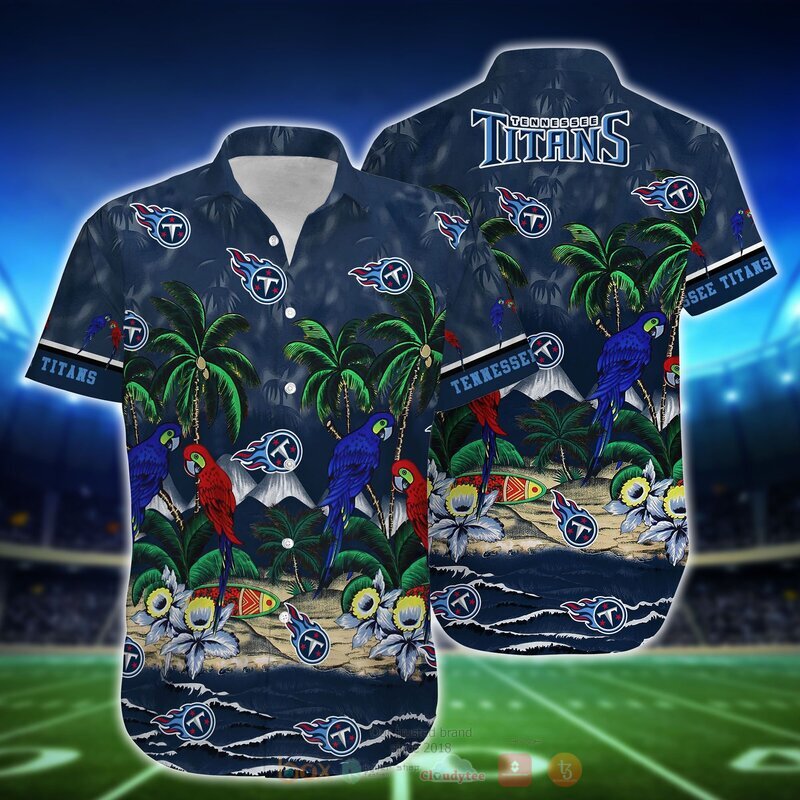NFL Tennessee Titans Parrot Hawaiian Shirt, Short 2 NFL Tennessee Titans Parrot Hawaiian Shirt Short 1