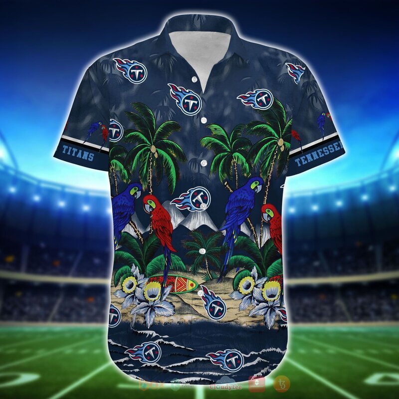 NFL Tennessee Titans Parrot Hawaiian Shirt, Short 4 NFL Tennessee Titans Parrot Hawaiian Shirt Short 1 2 3
