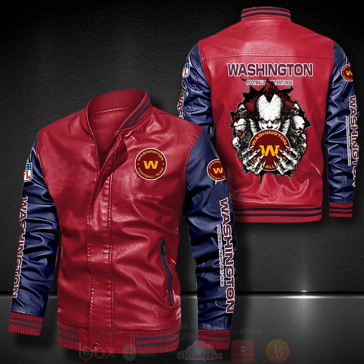 BEST NFL Washington Football Team IT Clown Pennywise 2D Leather Bomber Jacket 5 NFL Washington Football Team IT Clown Pennywise Bomber Leather Jacket 1 2 3 4