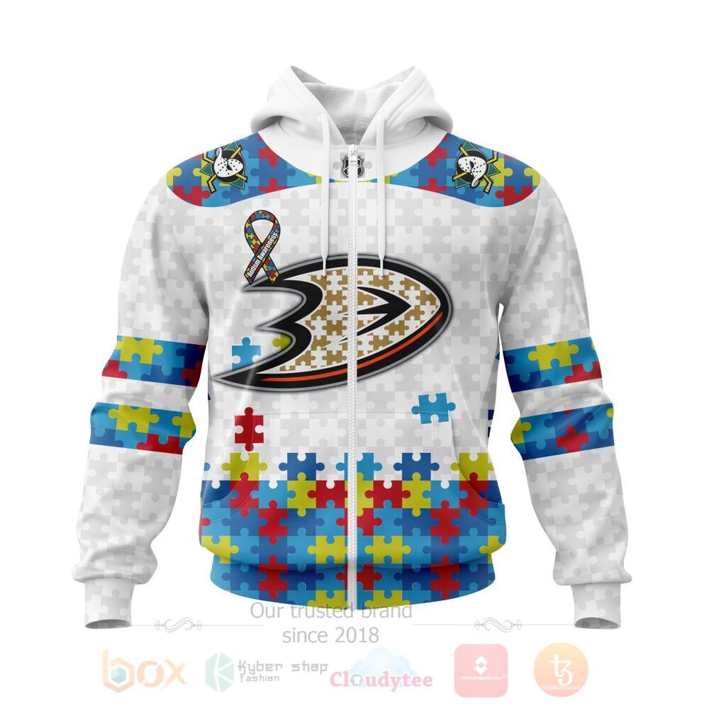 BEST Personalized Custom NHL Anaheim Ducks Autism Awareness 3D All Over Printed Hoodie, Shirt 2 NHL Anaheim Ducks Autism Awareness Personalized 3D Hoodie Shirt 1