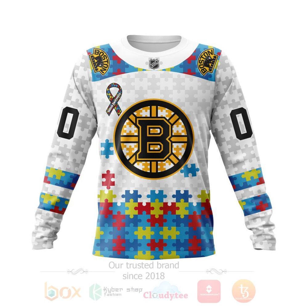 BEST Personalized Custom NHL Boston Bruins Autism Awareness 3D All Over Printed Hoodie, Shirt 4 NHL Boston Bruins Autism Awareness Personalized 3D Hoodie Shirt 1 2 3