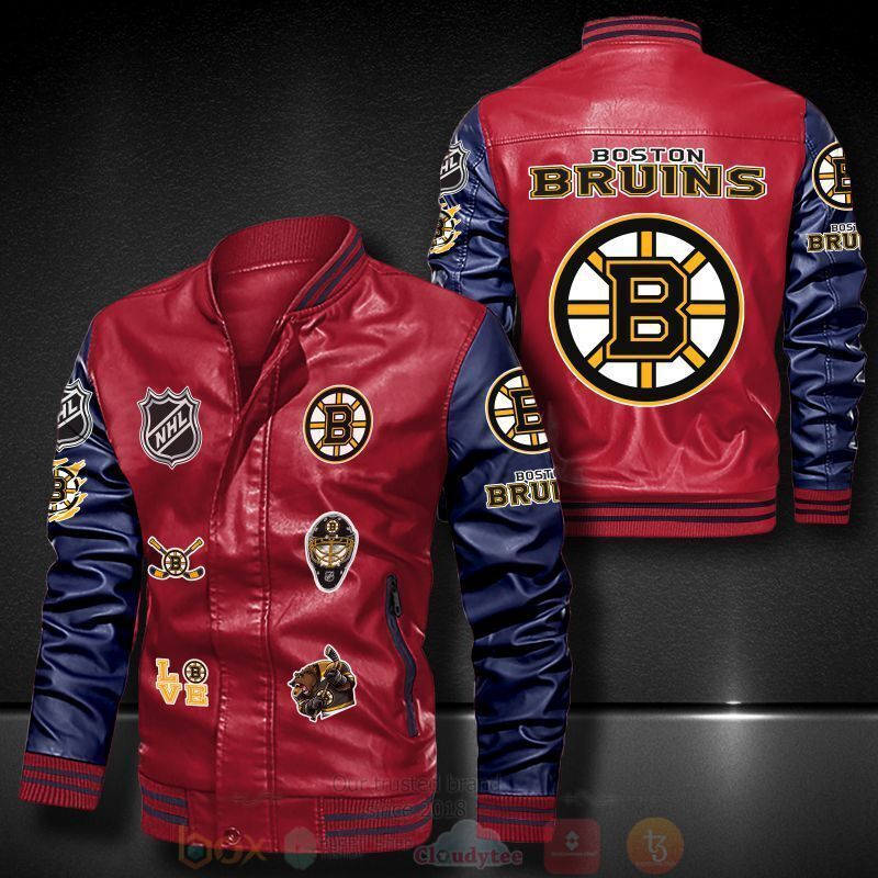 BEST NHL Boston Bruins 2D Leather Bomber Jacket 5 NHL Boston Bruins Bomber Leather Jacket 1 2 3 4
