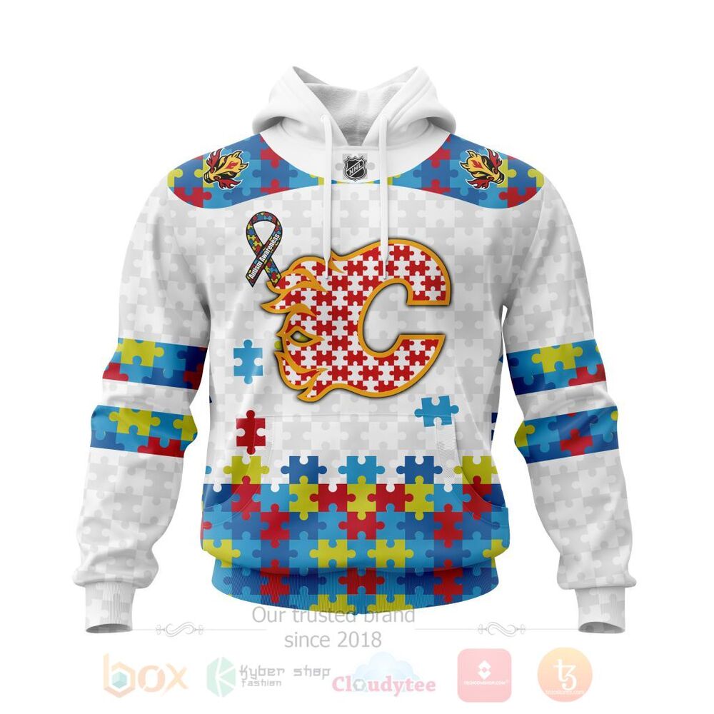 BEST Personalized Custom NHL Calgary Flames Autism Awareness 3D All Over Printed Hoodie, Shirt 1 NHL Calgary Flames Autism Awareness Personalized 3D Hoodie Shirt