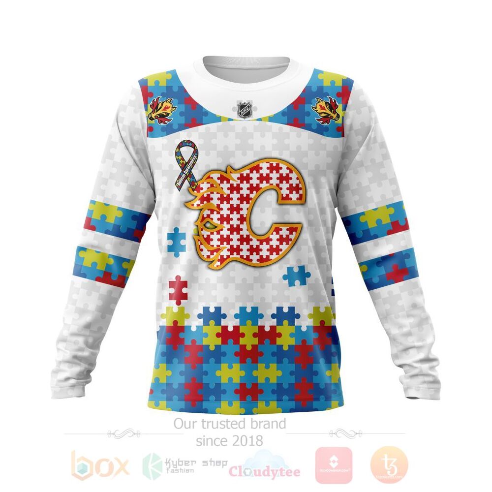 BEST Personalized Custom NHL Calgary Flames Autism Awareness 3D All Over Printed Hoodie, Shirt 3 NHL Calgary Flames Autism Awareness Personalized 3D Hoodie Shirt 1 2