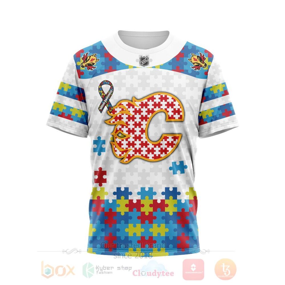 BEST Personalized Custom NHL Calgary Flames Autism Awareness 3D All Over Printed Hoodie, Shirt 4 NHL Calgary Flames Autism Awareness Personalized 3D Hoodie Shirt 1 2 3