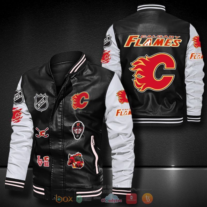 NHL Calgary Flames logo team Bomber leather jacket