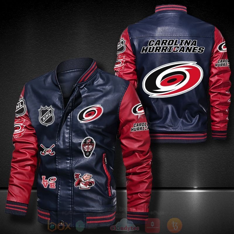 BEST NHL Carolina Hurricanes 2D Leather Bomber Jacket 4 NHL Carolina Hurricanes Bomber Leather Jacket 1 2 3