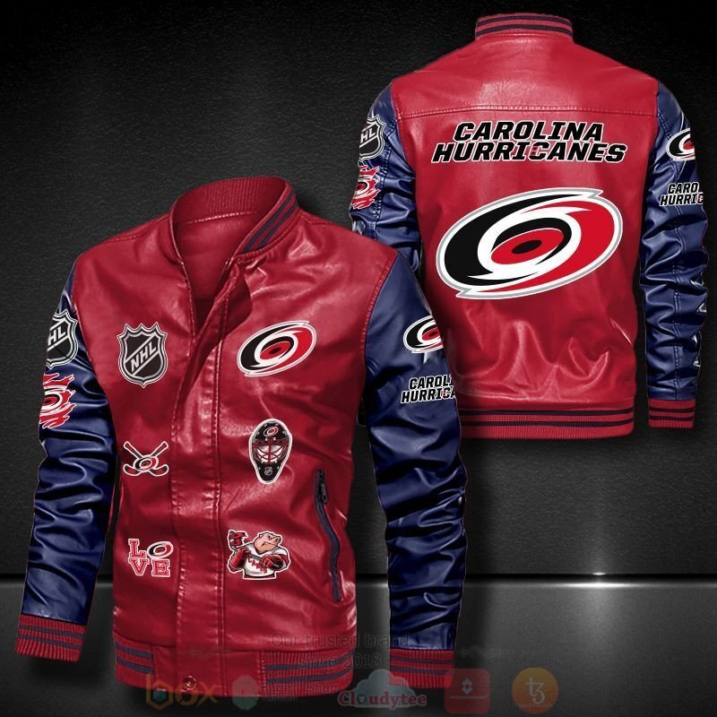 BEST NHL Carolina Hurricanes 2D Leather Bomber Jacket 5 NHL Carolina Hurricanes Bomber Leather Jacket 1 2 3 4