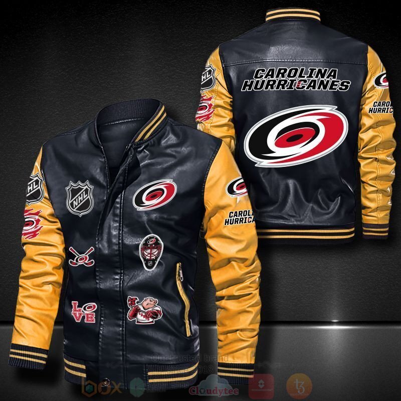 BEST NHL Carolina Hurricanes 2D Leather Bomber Jacket 6 NHL Carolina Hurricanes Bomber Leather Jacket 1 2 3 4 5