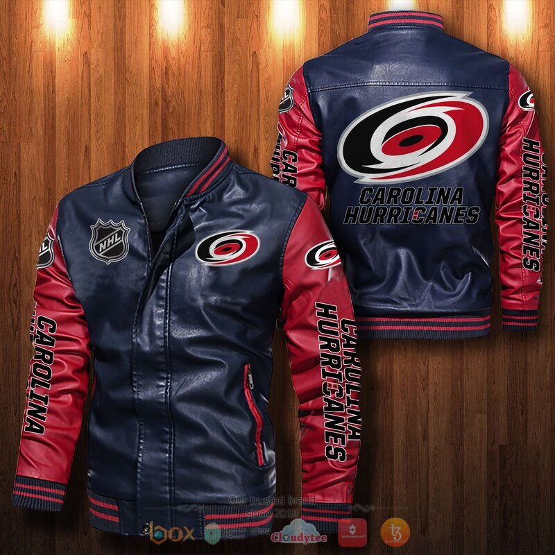 NHL Carolina Hurricanes Bomber leather jacket 4 NHL Carolina Hurricanes Bomber leather jacket 1 2 3