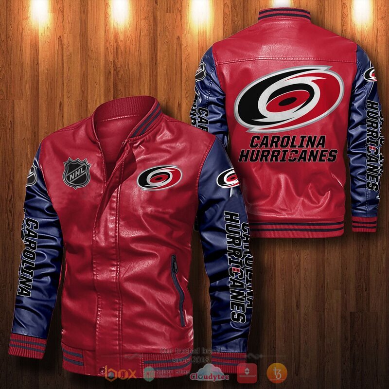 NHL Carolina Hurricanes Bomber leather jacket 5 NHL Carolina Hurricanes Bomber leather jacket 1 2 3 4