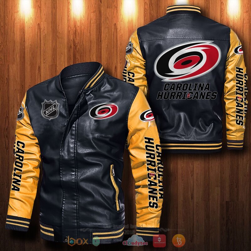 NHL Carolina Hurricanes Bomber leather jacket 6 NHL Carolina Hurricanes Bomber leather jacket 1 2 3 4 5