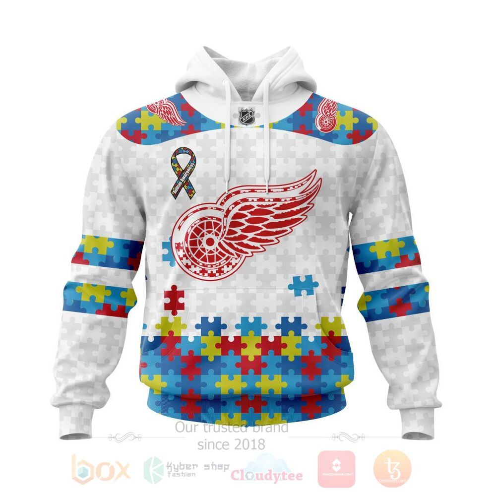 BEST Personalized Custom NHL Detroit Red Wings Autism Awareness 3D All Over Printed Hoodie, Shirt 8 NHL Detroit Red Wings Autism Awareness Personalized 3D Hoodie Shirt