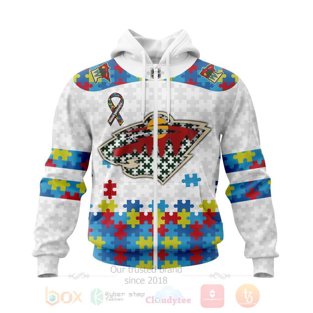 BEST Personalized Custom NHL Minnesota Wild Autism Awareness 3D All Over Printed Hoodie, Shirt 2 NHL Minnesota Wild Autism Awareness Personalized 3D Hoodie Shirt 1