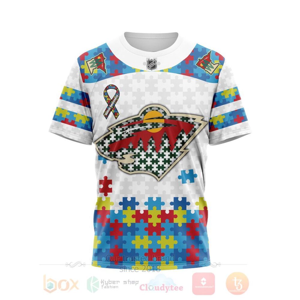 BEST Personalized Custom NHL Minnesota Wild Autism Awareness 3D All Over Printed Hoodie, Shirt 4 NHL Minnesota Wild Autism Awareness Personalized 3D Hoodie Shirt 1 2 3