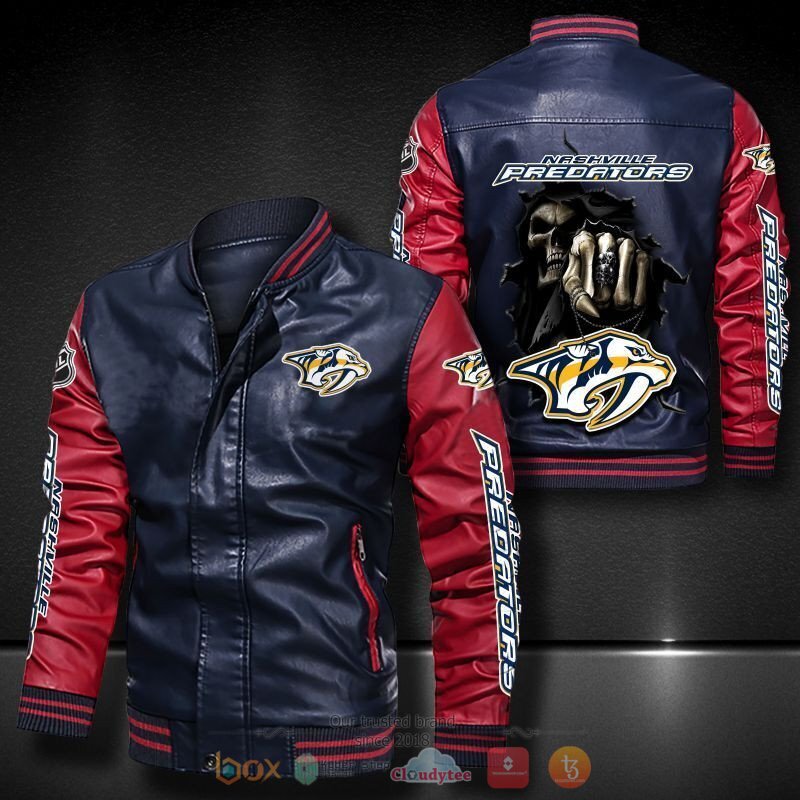 NHL Nashville Predators Death God Bomber leather jacket 4 NHL Nashville Predators Death God Bomber leather jacket 1 2 3