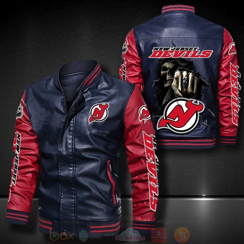 BEST NHL New Jersey Devils Death Skulls 2D Leather Bomber Jacket 4 NHL New Jersey Devils Death Skulls Bomber Leather Jacket 1 2 3
