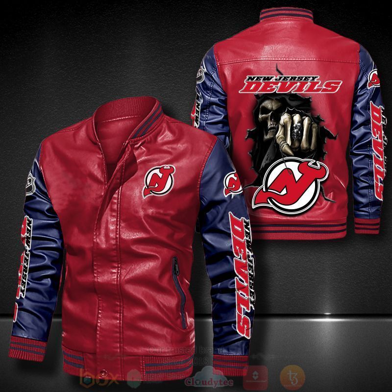 BEST NHL New Jersey Devils Death Skulls 2D Leather Bomber Jacket 5 NHL New Jersey Devils Death Skulls Bomber Leather Jacket 1 2 3 4