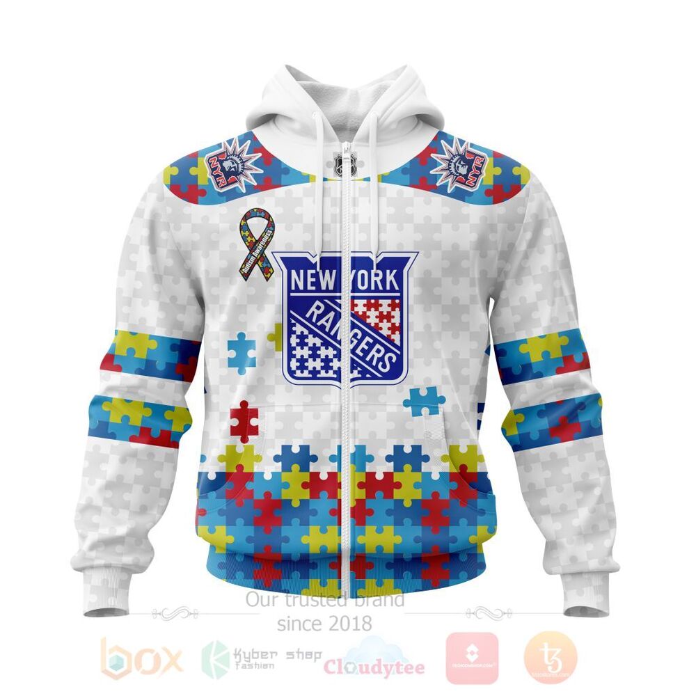 BEST Personalized Custom NHL New York Rangers Autism Awareness 3D All Over Printed Hoodie, Shirt 2 NHL New York Rangers Autism Awareness Personalized 3D Hoodie Shirt 1