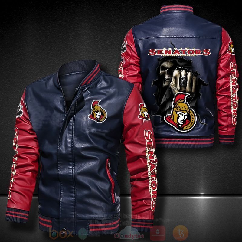 BEST NHL Ottawa Senators Death Skulls 2D Leather Bomber Jacket 4 NHL Ottawa Senators Death Skulls Bomber Leather Jacket 1 2 3