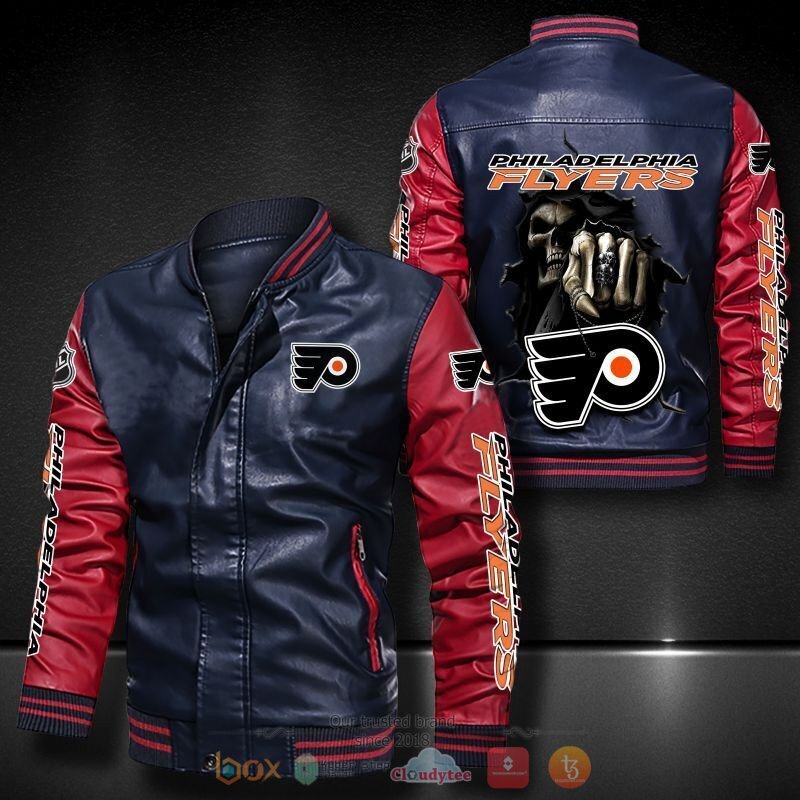 NHL Philadelphia Flyers Bomber leather jacket 4 NHL Philadelphia Flyers Bomber leather jacket 1 2 3