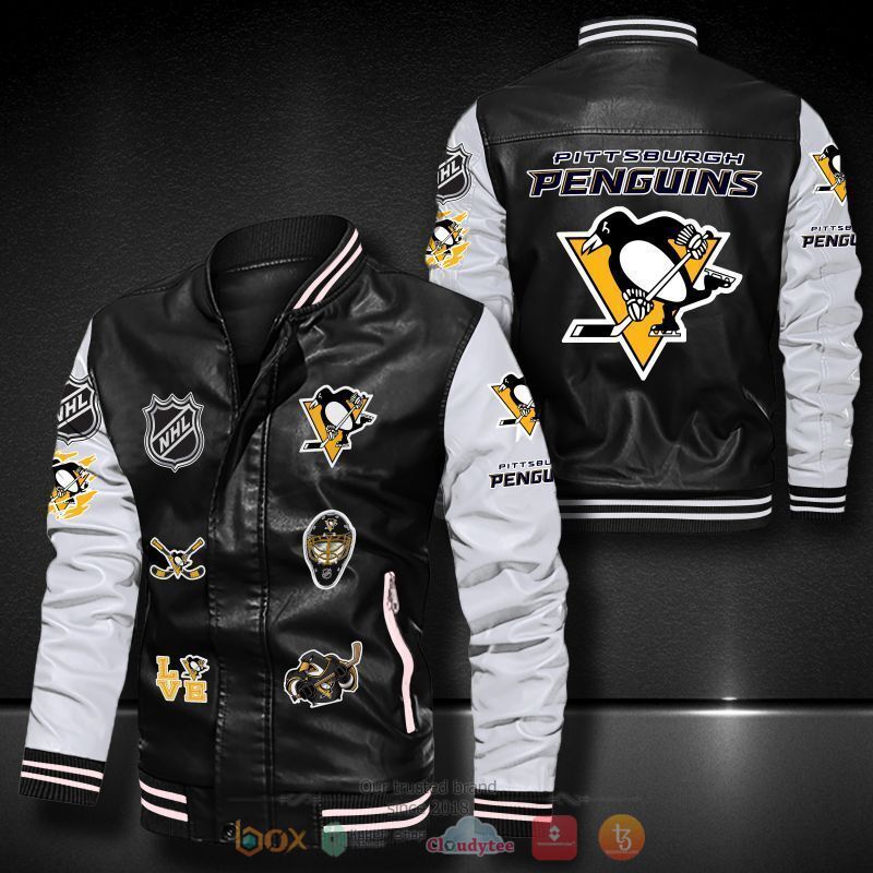 NHL Pittsburgh Penguins logo team Bomber leather jacket
