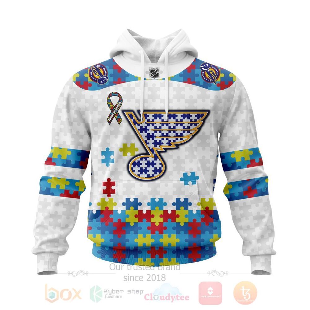 BEST Personalized Custom NHL St. Louis Blues Autism Awareness 3D All Over Printed Hoodie, Shirt 8 NHL St Louis Blues Autism Awareness Personalized 3D Hoodie Shirt