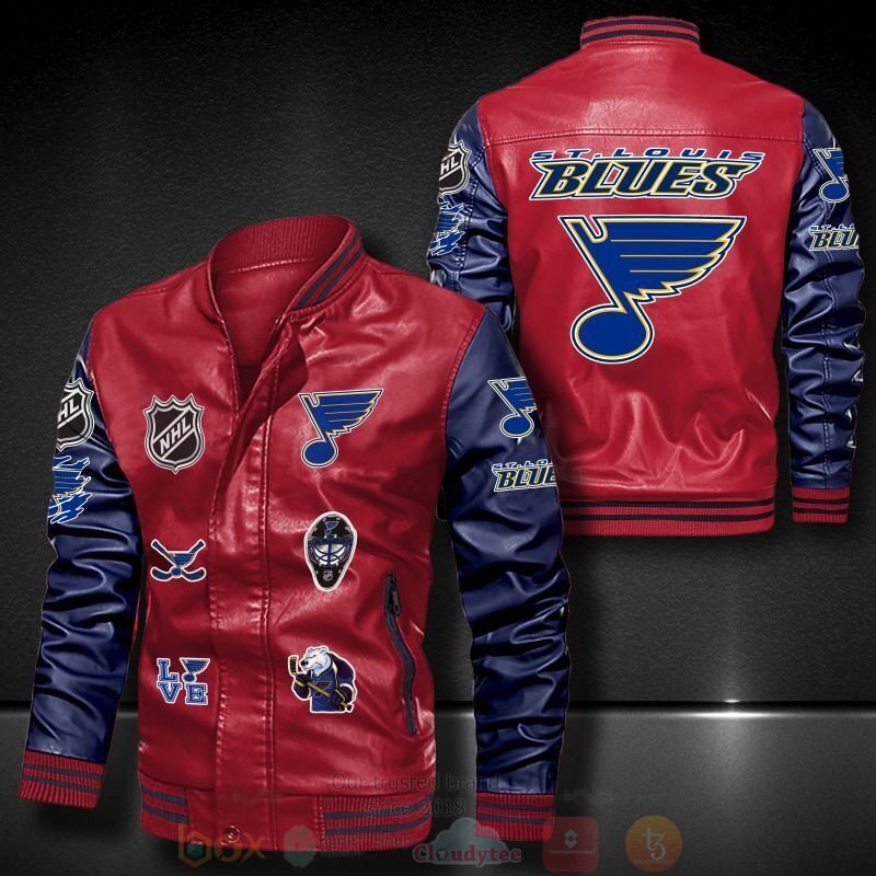 BEST NHL St Louis Blues 2D Leather Bomber Jacket 5 NHL St Louis Blues Bomber Leather Jacket 1 2 3 4