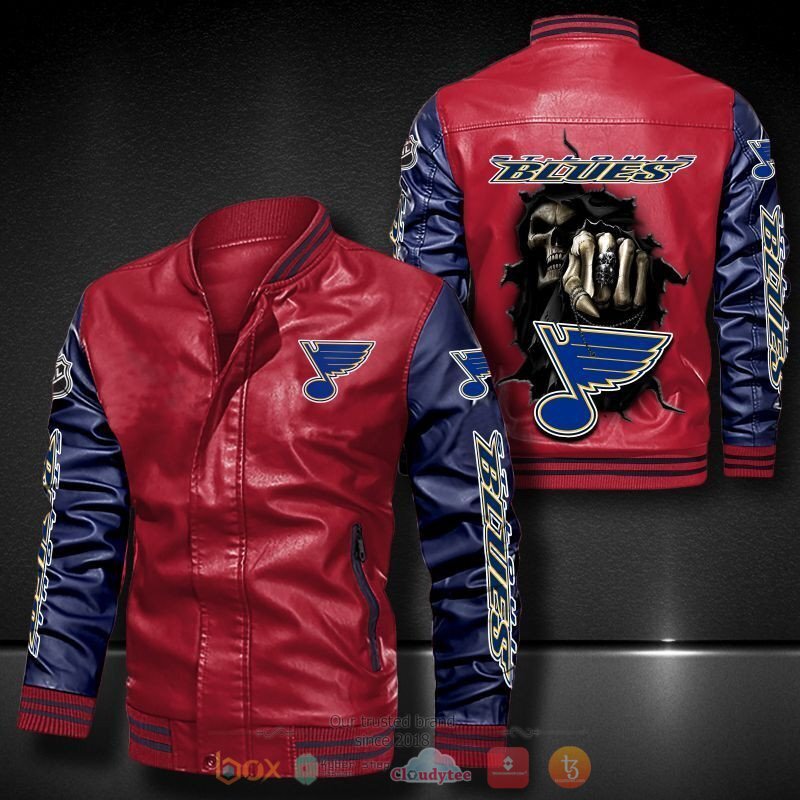 NHL St Louis Blues Death God Bomber leather jacket 1 2 3 4