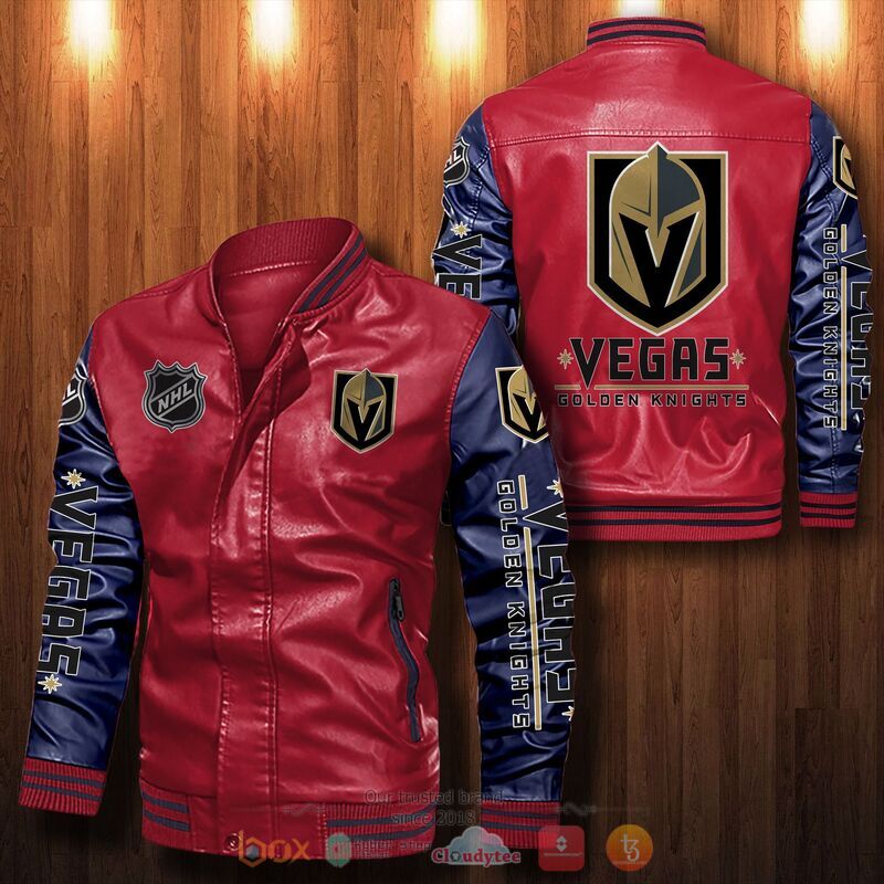 NHL Vegas Golden Knights Bomber leather jacket 5 NHL Vegas Golden Knights Bomber leather jacket 1 2 3 4