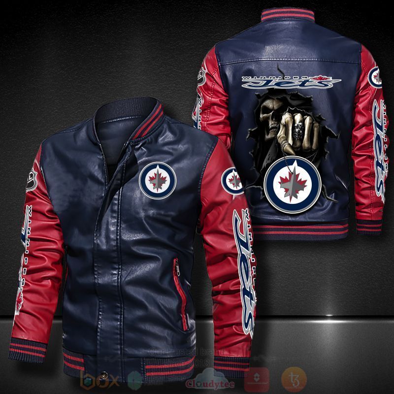 BEST NHL Winnipeg Jets Death Skulls 2D Leather Bomber Jacket 4 NHL Winnipeg Jets Death Skulls Bomber Leather Jacket 1 2 3