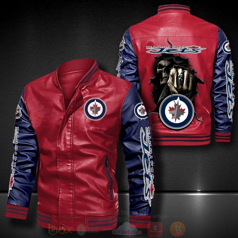 BEST NHL Winnipeg Jets Death Skulls 2D Leather Bomber Jacket 5 NHL Winnipeg Jets Death Skulls Bomber Leather Jacket 1 2 3 4