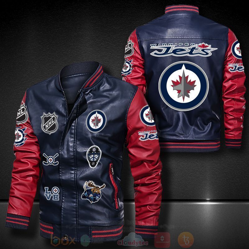 BEST NHL Winnipeg Jets Hockey Team 2D Leather Bomber Jacket 4 NHL Winnipeg Jets Hockey Team Bomber Leather Jacket 1 2 3