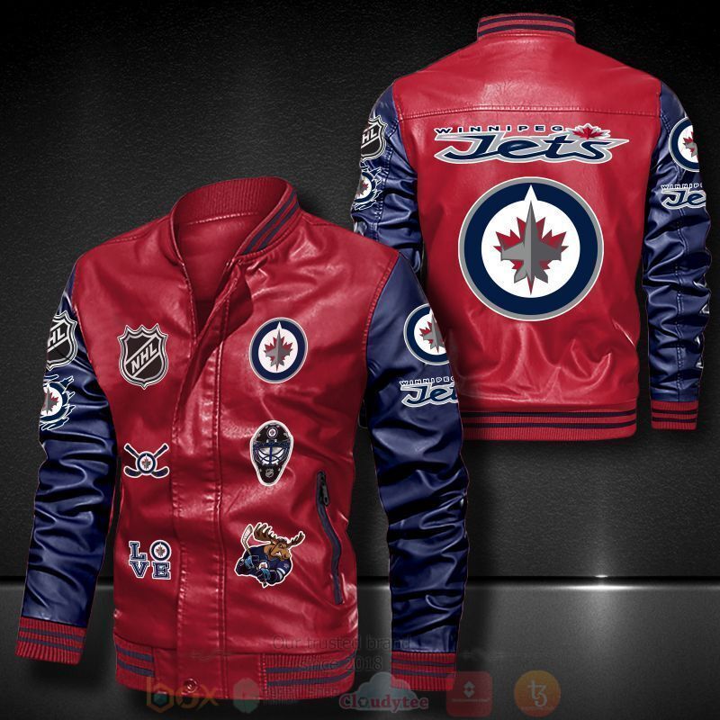 BEST NHL Winnipeg Jets Hockey Team 2D Leather Bomber Jacket 5 NHL Winnipeg Jets Hockey Team Bomber Leather Jacket 1 2 3 4