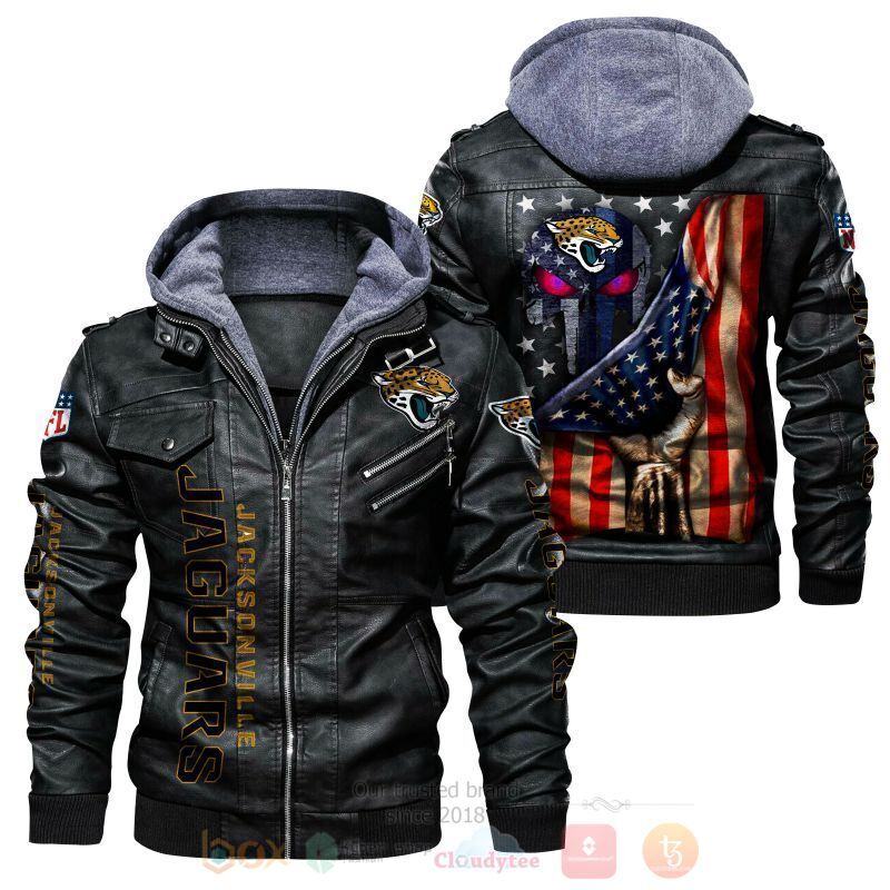 National Football League Jacksonville Jaguars Punisher Skull US Flag Leather Jacket