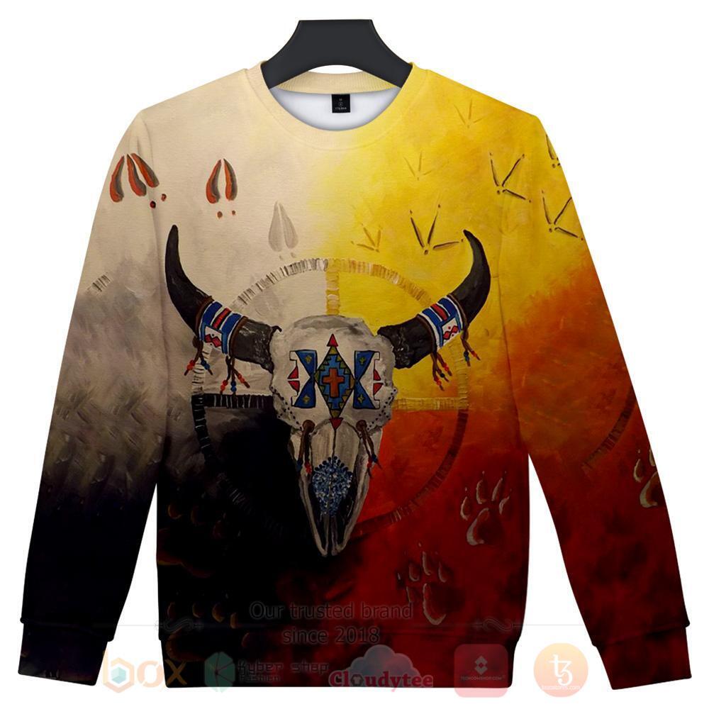 BEST Native American 3D Bison Skull Native American 3D Sweater 4 Native American 3D Bison Skull Native American Sweater