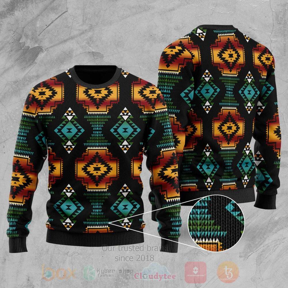Native American Patterns Black Red Sweater