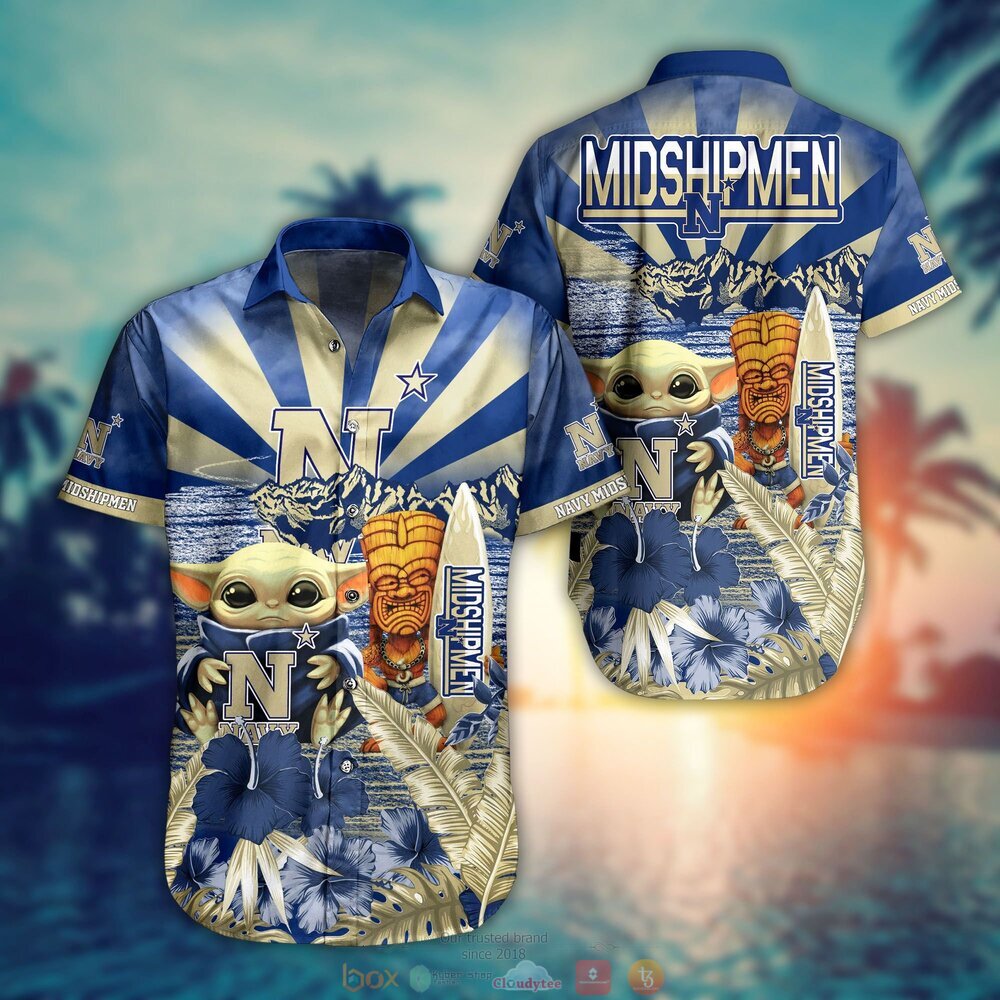 Navy Midshipmen Baby Yoda NCAA Hawaiian Shirt, Shorts 9 Navy Midshipmen NCAA Baby Yoda Hawaiian Shirt Shorts