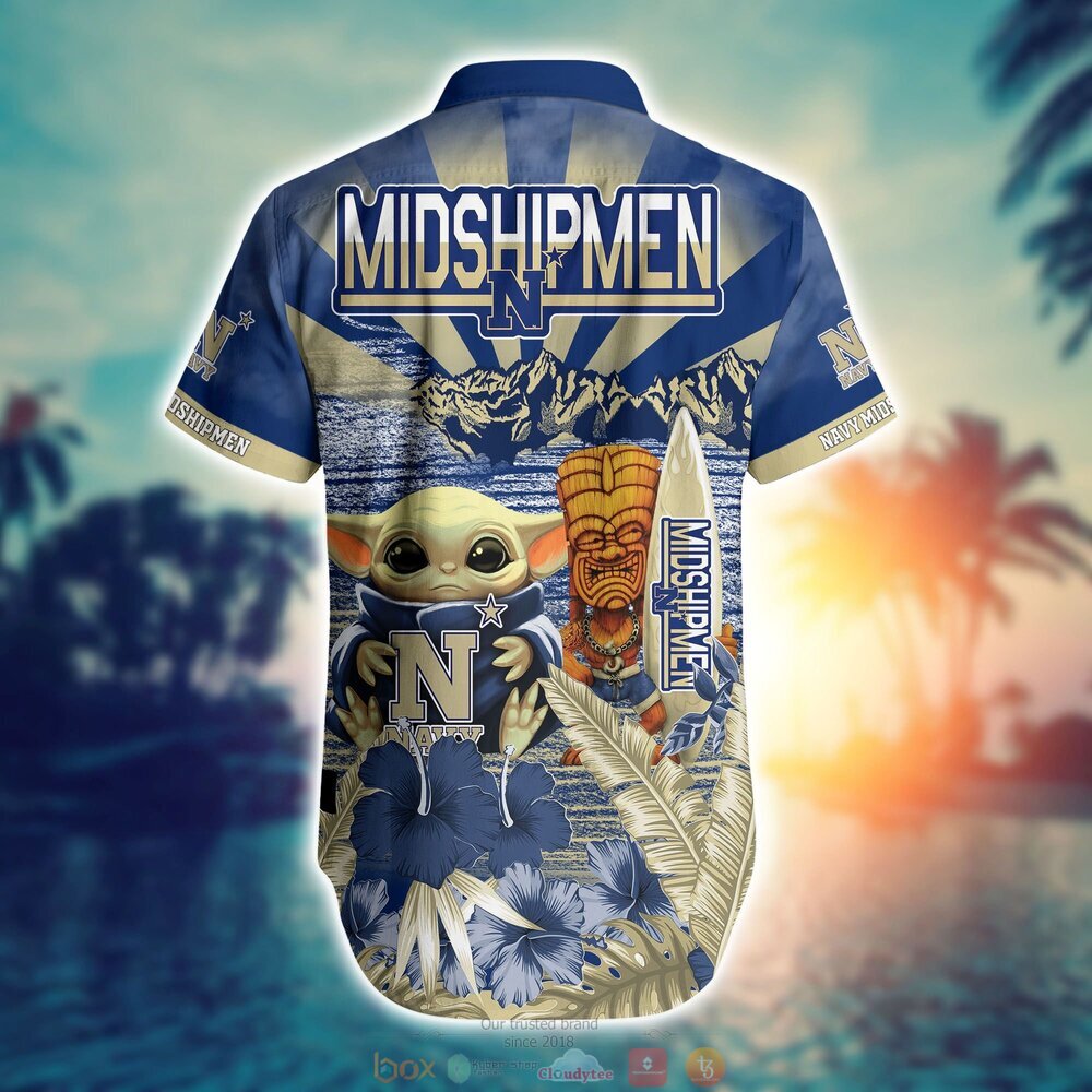 Navy Midshipmen Baby Yoda NCAA Hawaiian Shirt, Shorts 3 Navy Midshipmen NCAA Baby Yoda Hawaiian Shirt Shorts 1 2