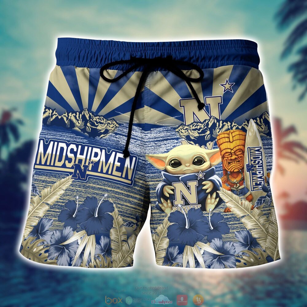 Navy Midshipmen Baby Yoda NCAA Hawaiian Shirt, Shorts 4 Navy Midshipmen NCAA Baby Yoda Hawaiian Shirt Shorts 1 2 3