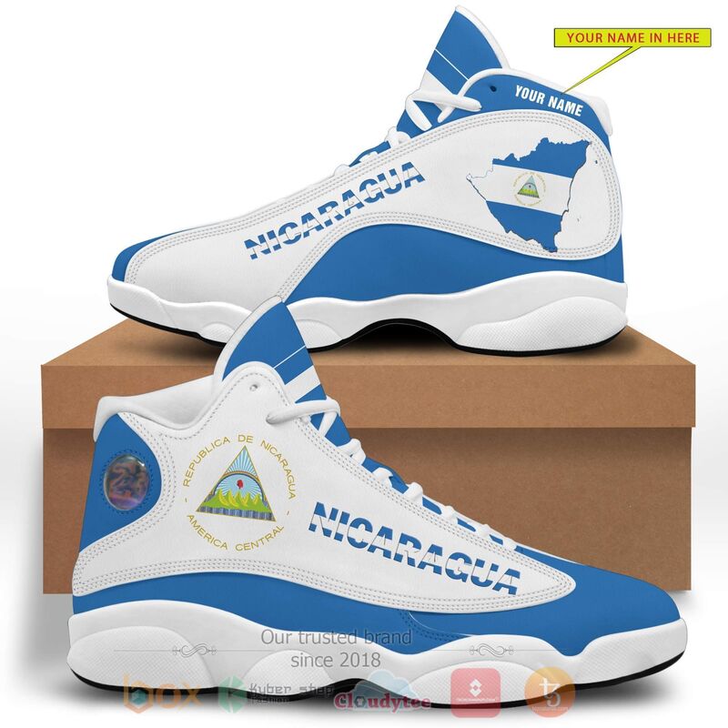 BEST Nicaragua Personalized Blue Air Jordan 13 Sneakers Sport Shoes 3 Nicaragua Personalized Blue Air Jordan 13 Shoes 1 2