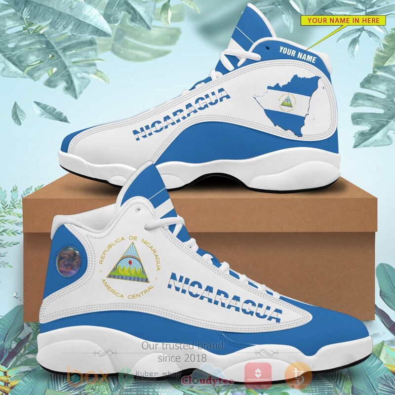 BEST Nicaragua Personalized Blue Air Jordan 13 Sneakers Sport Shoes 4 Nicaragua Personalized Blue Air Jordan 13 Shoes 1 2 3