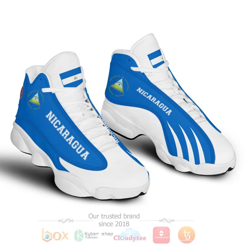 Nicaragua Personalized Blue White Air Jordan 13 Shoes 1