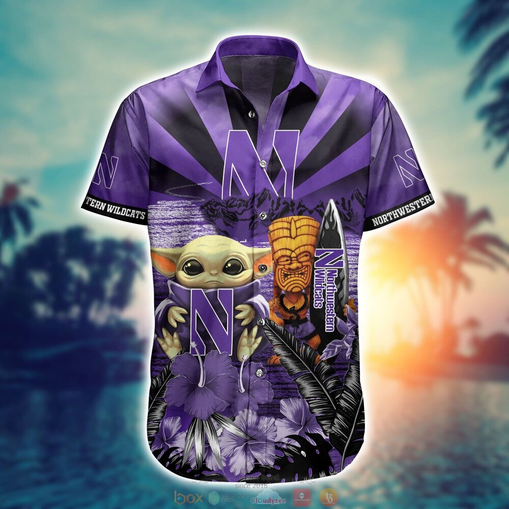Northwestern Wildcats Baby Yoda NCAA Hawaiian Shirt, Shorts 2 Northwestern Wildcats NCAA Baby Yoda Hawaiian Shirt Shorts 1